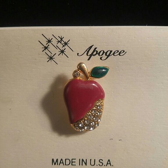 APOGEE GOLD& BURGUNDY WITH GREEN STONE PIN - Picture 1 of 1